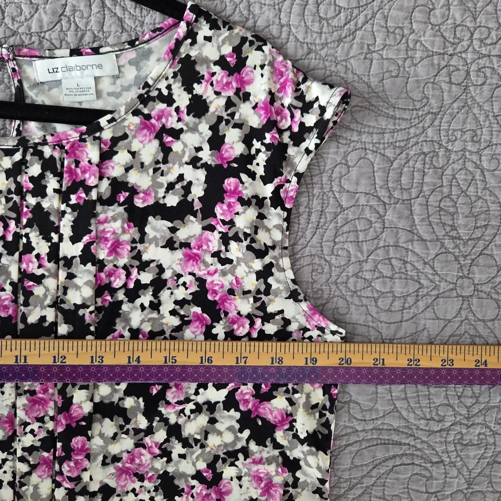 Women's Liz Claiborne L Top‎ Liquid Knit Floral Stretch Pleated Career Casual - Picture 7 of 8